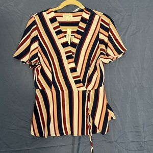 Monteau Los Angeles Colorful Striped Blouse Short Sleeve Top‎ - Size xL Women